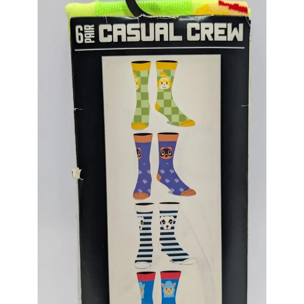 Nintendo Animal Crossing 6 Pair Casual Crew Socks Size 8-12 Bioworld